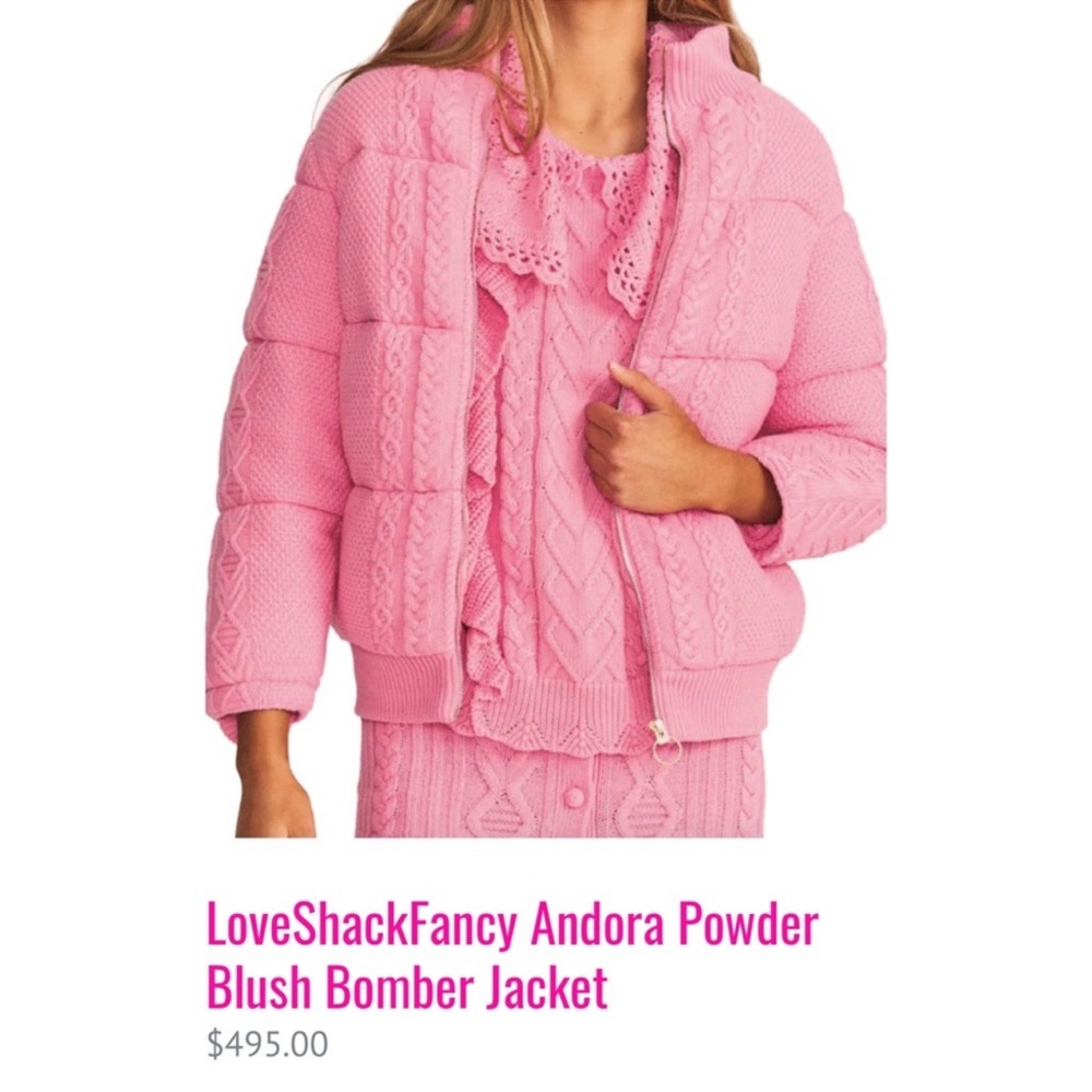 LoveShackFancy Blush Pink Bomber Jacket